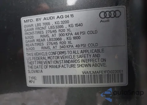 2015 Audi Q7 3.0 Tdi Premium z USA, uszkodzony, nr VIN WA1LMAFE1FD023051